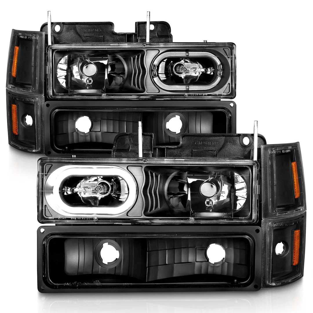 111507 – ANZO Headlight Assembly, Halogen Bulb Standard Beam Clear Bulb Clear Lens Black Housing Set Of 8 15.82 Inch ...